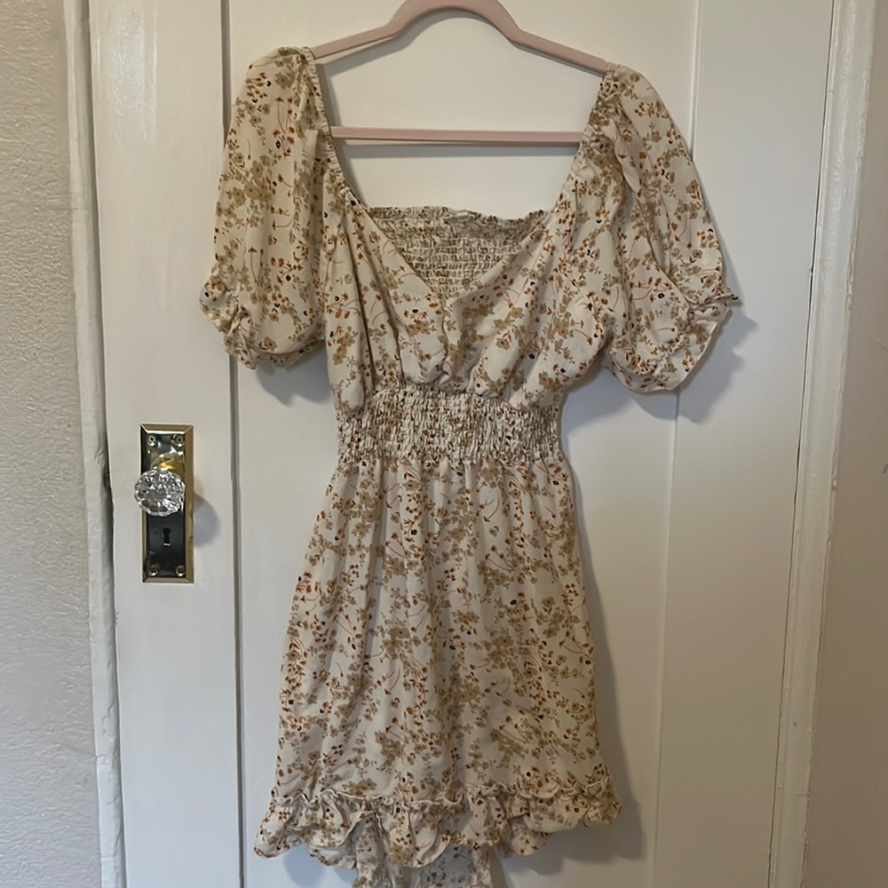 Hint of Blush | Floral Dress | V neckline | Beige